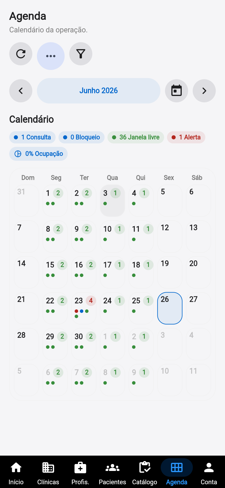 Tela de agenda do app Clinext